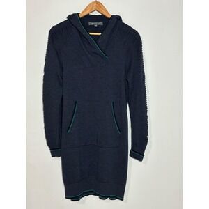 Title Nine Navy Blue Hooded Sweater‎ Dress Petite Pockets Teal Trim Size L